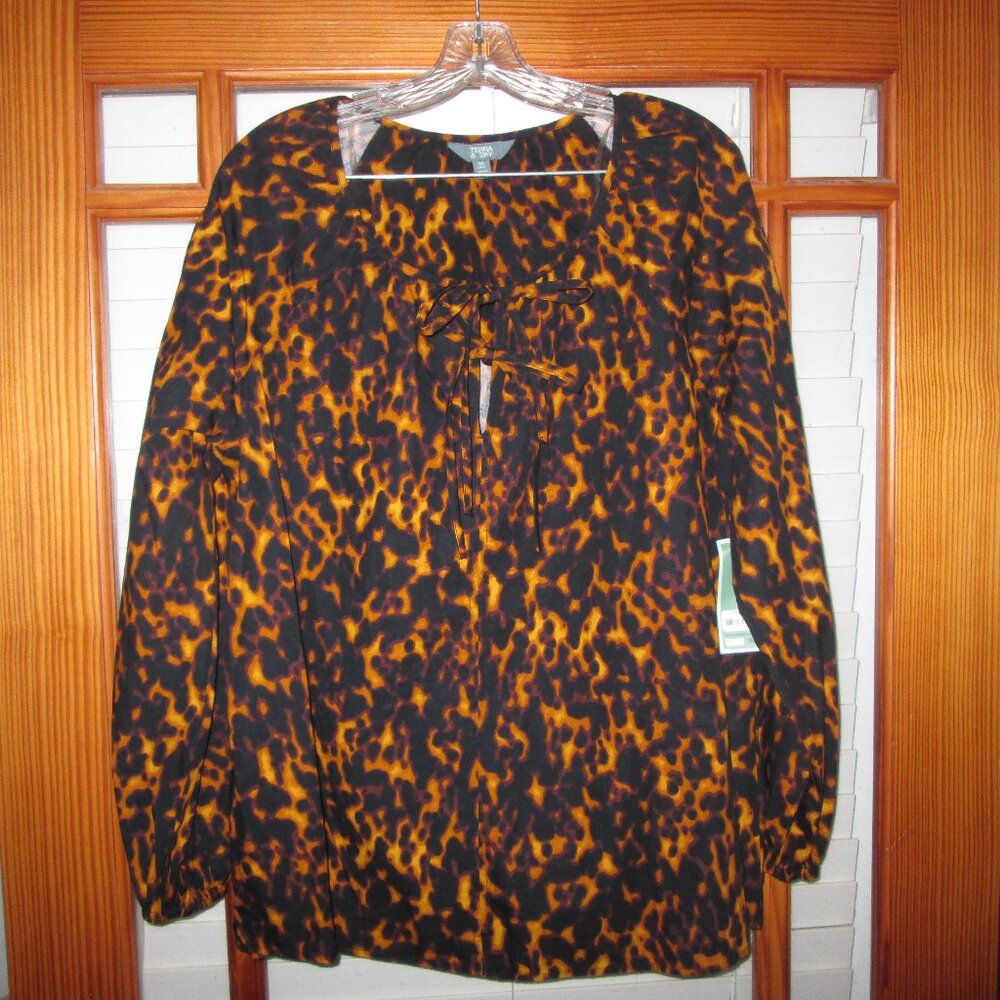 Tie Front Blouse Top Terra & Sky Plus Sizes 0X-4X Apple Juice NEW 100% Cotton